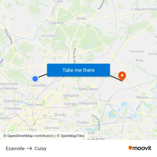Ezanville to Cuisy map