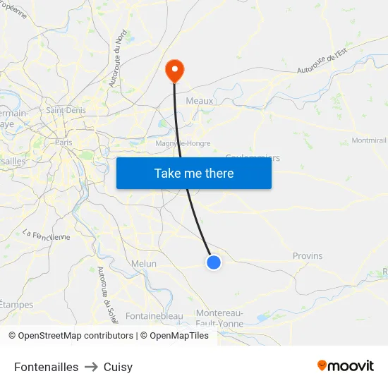 Fontenailles to Cuisy map
