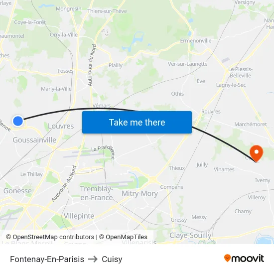 Fontenay-En-Parisis to Cuisy map