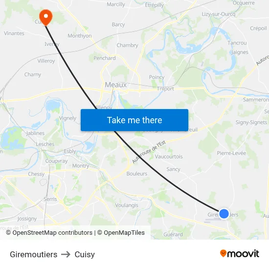 Giremoutiers to Cuisy map