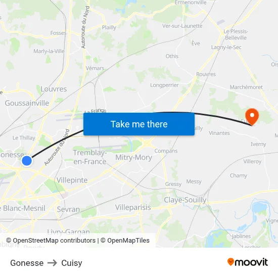 Gonesse to Cuisy map