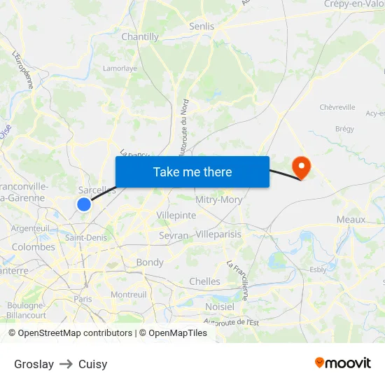 Groslay to Cuisy map