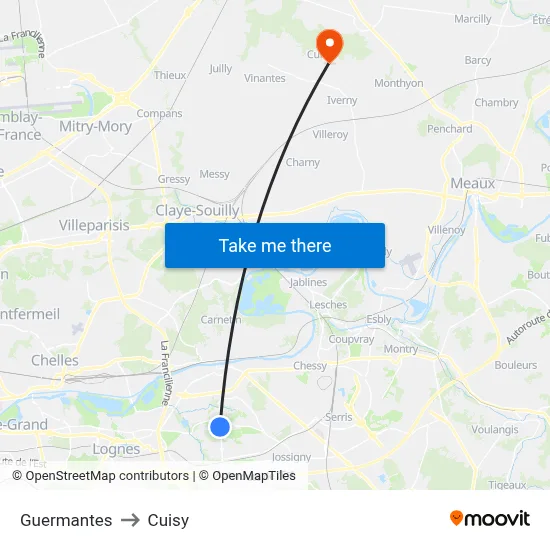 Guermantes to Cuisy map