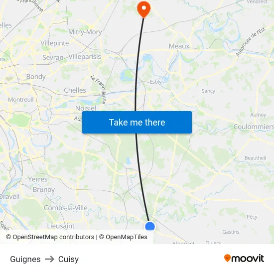 Guignes to Cuisy map