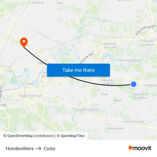 Hondevilliers to Cuisy map
