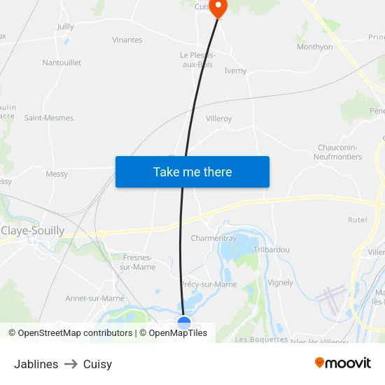 Jablines to Cuisy map