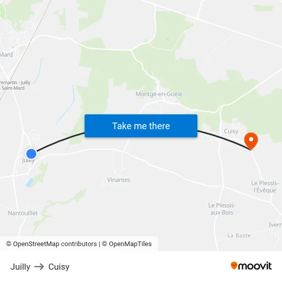 Juilly to Cuisy map