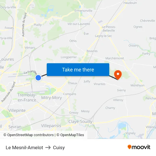 Le Mesnil-Amelot to Cuisy map