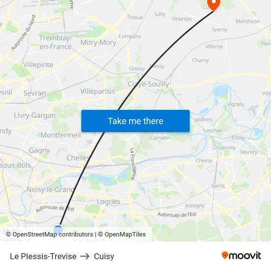 Le Plessis-Trevise to Cuisy map