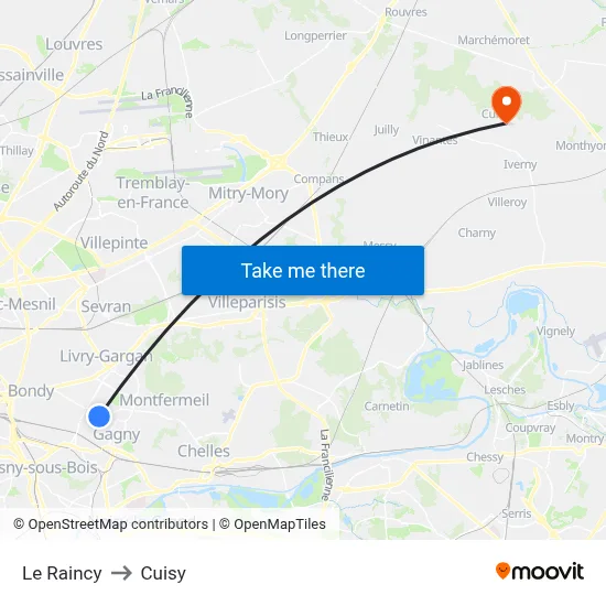 Le Raincy to Cuisy map