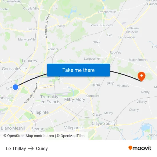 Le Thillay to Cuisy map