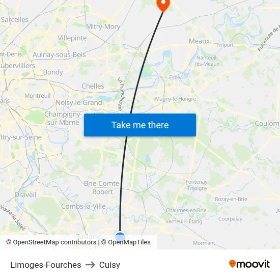 Limoges-Fourches to Cuisy map