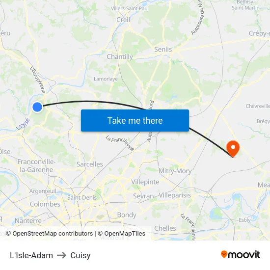 L'Isle-Adam to Cuisy map