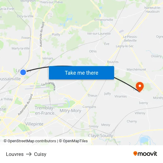 Louvres to Cuisy map