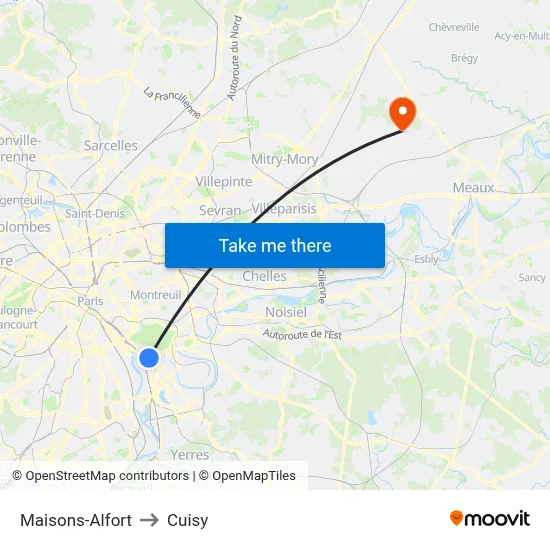 Maisons-Alfort to Cuisy map