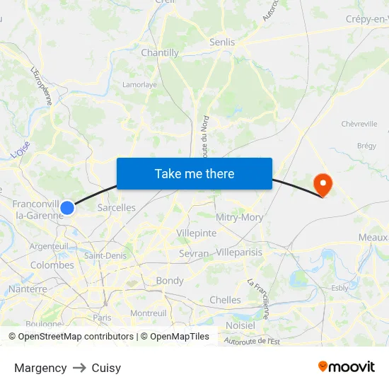 Margency to Cuisy map