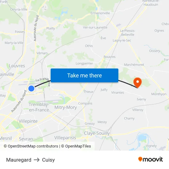 Mauregard to Cuisy map