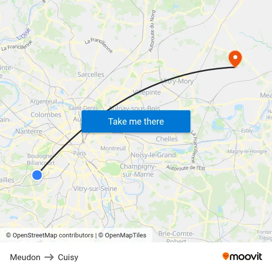 Meudon to Cuisy map