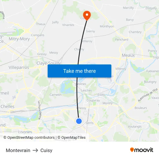 Montevrain to Cuisy map