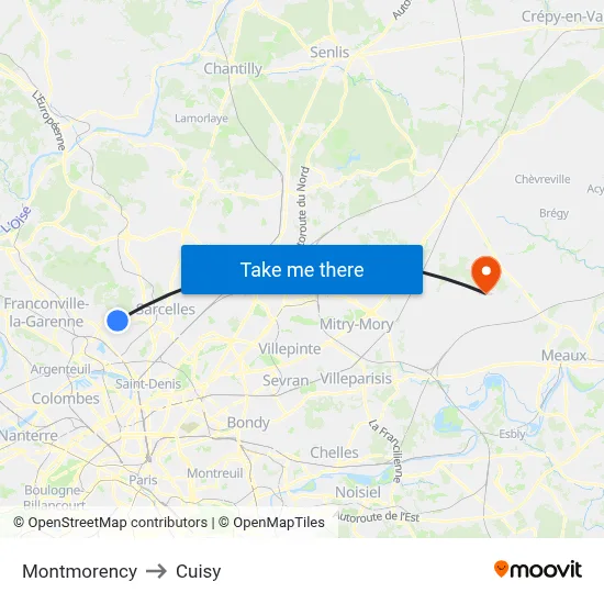 Montmorency to Cuisy map