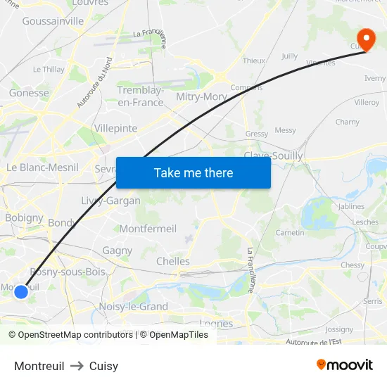 Montreuil to Cuisy map