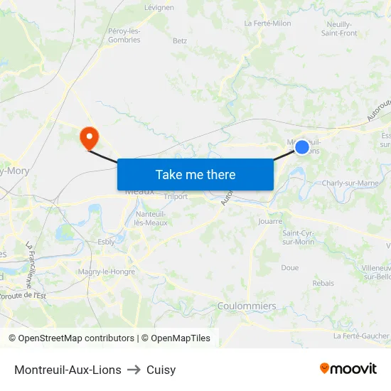 Montreuil-Aux-Lions to Cuisy map