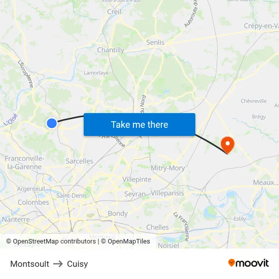 Montsoult to Cuisy map