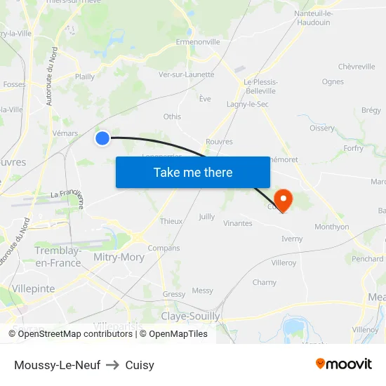 Moussy-Le-Neuf to Cuisy map