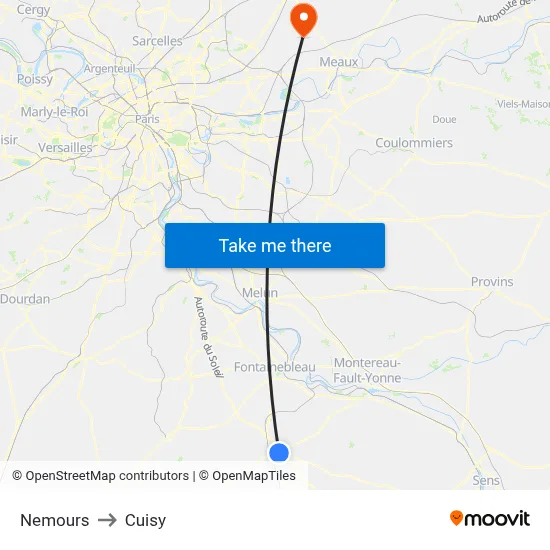 Nemours to Cuisy map