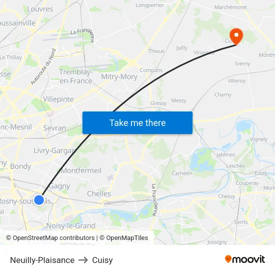 Neuilly-Plaisance to Cuisy map