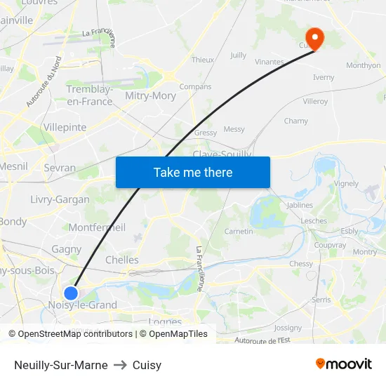 Neuilly-Sur-Marne to Cuisy map