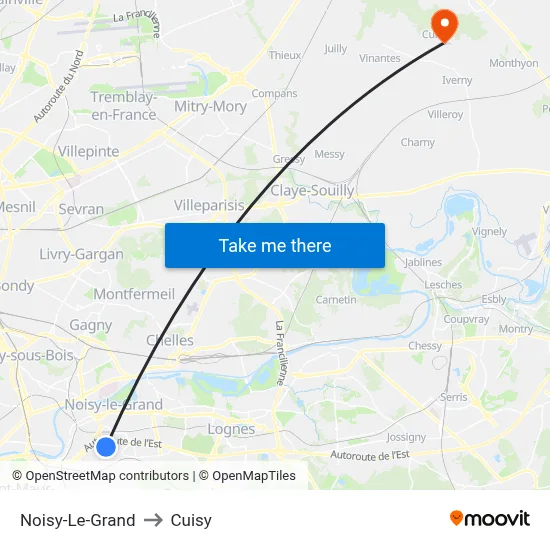 Noisy-Le-Grand to Cuisy map