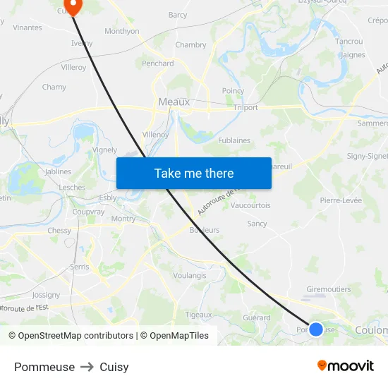Pommeuse to Cuisy map