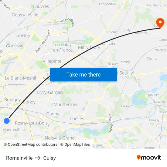 Romainville to Cuisy map