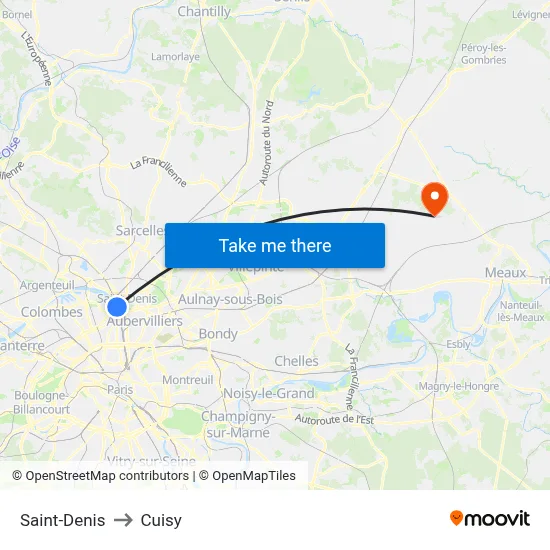 Saint-Denis to Cuisy map