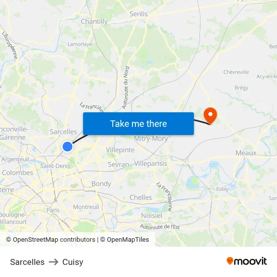 Sarcelles to Cuisy map