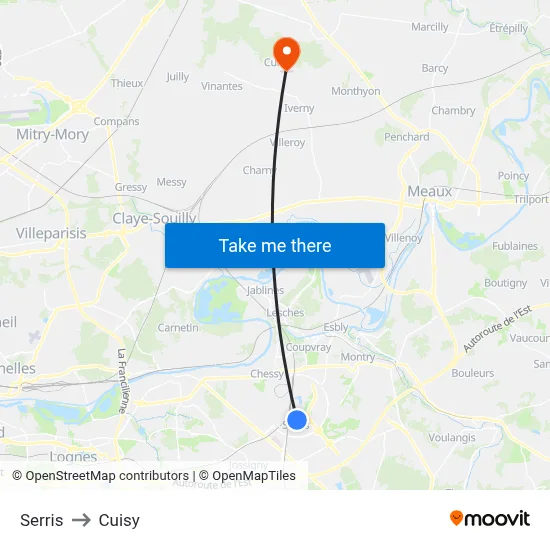 Serris to Cuisy map