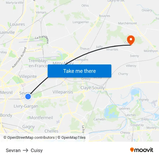 Sevran to Cuisy map