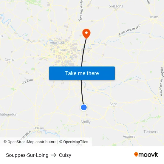 Souppes-Sur-Loing to Cuisy map