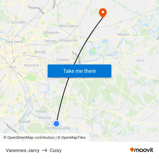 Varennes-Jarcy to Cuisy map