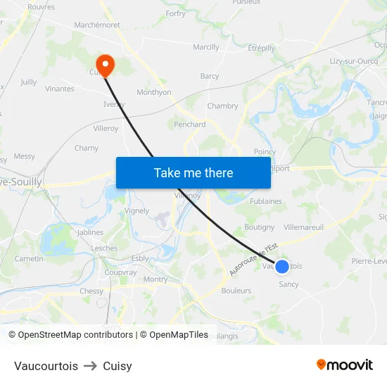 Vaucourtois to Cuisy map
