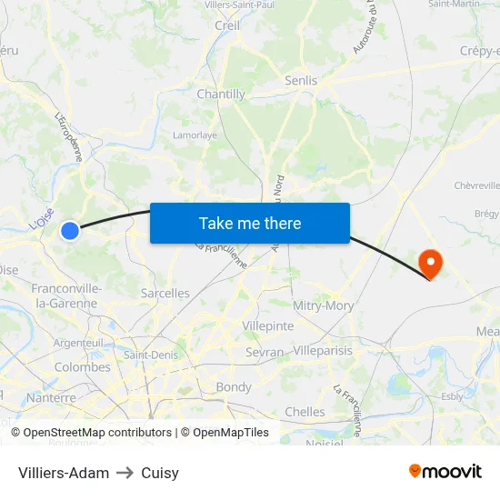 Villiers-Adam to Cuisy map