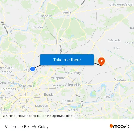 Villiers-Le-Bel to Cuisy map