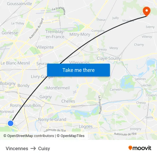 Vincennes to Cuisy map