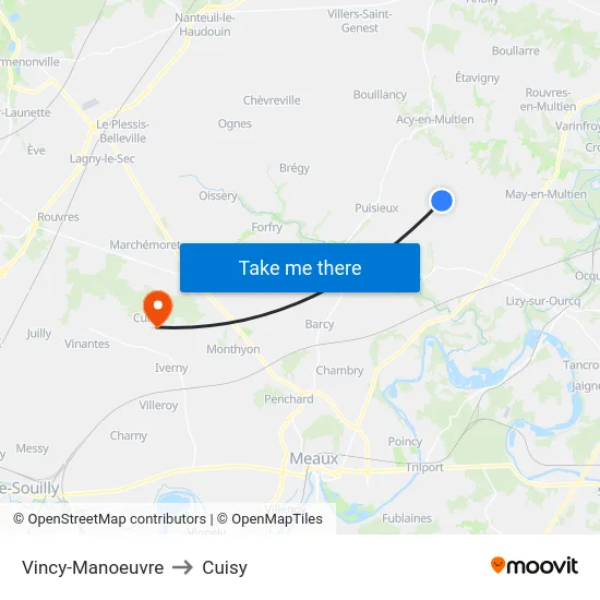 Vincy-Manoeuvre to Cuisy map