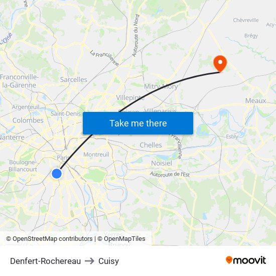 Denfert-Rochereau to Cuisy map