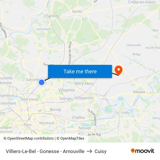 Villiers-Le-Bel - Gonesse - Arnouville to Cuisy map