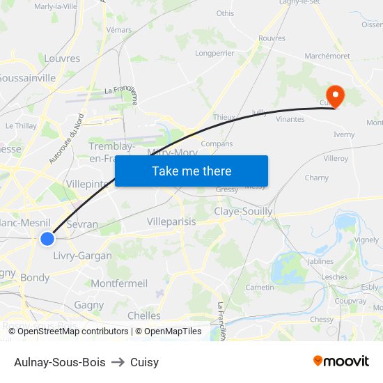 Aulnay-Sous-Bois to Cuisy map