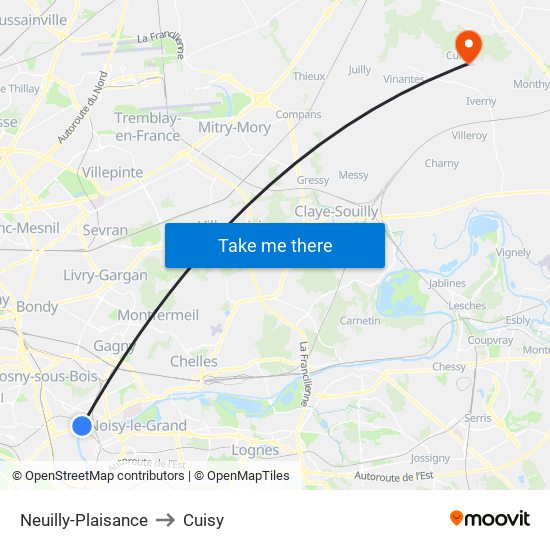 Neuilly-Plaisance to Cuisy map