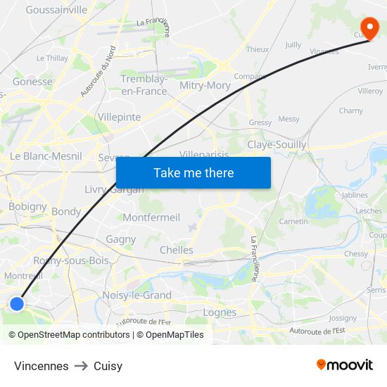 Vincennes to Cuisy map